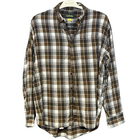 Cabela’s flannel shirt brown plaid warm cozy size large - Picture 1 of 4